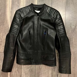 Sandro Mens Zipped Leather Biker Jacket